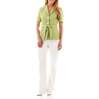 Lesuit Le Suit Short Sleeve Belted Jacket with Pants, Lime/vanilla Ice, Womens