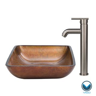 Vigo Rectangular Russet Glass Vessel Sink And Faucet Set