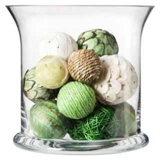 Threshold Glass Hurricane Vase With Decorative Mixed Vase Filler   Green/White
