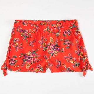 Floral Print Girls Tie Side Challie Shorts Coral Combo In Sizes Small
