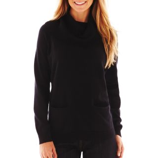 LIZ CLAIBORNE Long Sleeve Turtleneck Sweater, Black, Womens