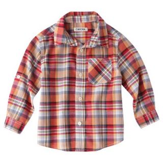 Cherokee Infant Toddler Boys Plaid Button Down Shirt   Red 4T