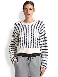 T by Alexander Wang Striped Cotton Dolman Sleeved Sweater   Ivory And Iris