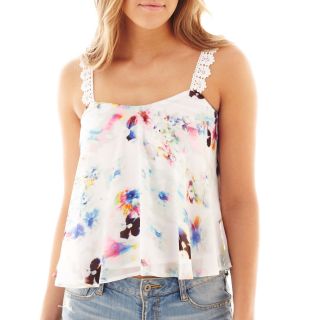 Decree Lace Trim Cropped Swing Cami, Water Floral, Womens