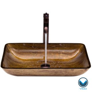 Vigo Rectangular Amber Sunset Glass Vessel Sink And Faucet Set In Oil Rubbed Bronze