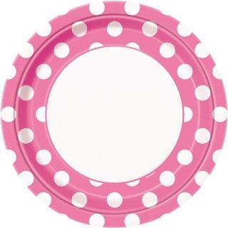 Pink and White Dots  Dinner Plates (8)