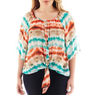 by&by 3/4 Sleeve Cold Shoulder Sheer Print Top Plus, Pat E