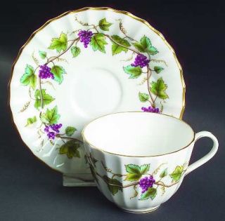 Royal Worcester Bacchanal White Flat Cup & Saucer Set, Fine China Dinnerware   W