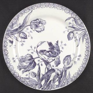 Gien Tulipes Dinner Plate, Fine China Dinnerware   Blue Flowers & Leaves, No Tri