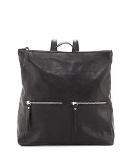 Slouchy Tumbled Italian Leather Backpack, Black