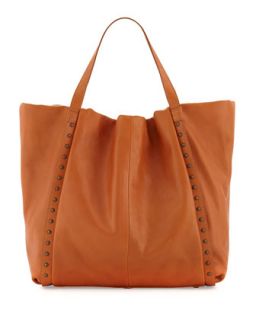 Stud Trimmed Slouchy Italian Leather Tote Bag, Camel