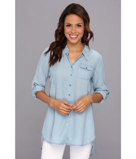 NIC+ZOE Cool Mist Denim Shirt Womens Long Sleeve Button Up (Blue)