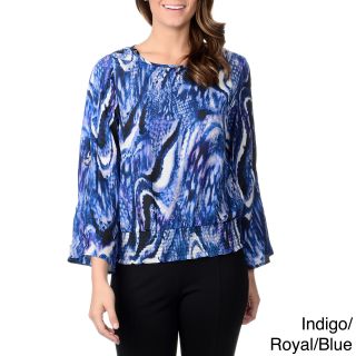 Thesis Thesis Womens Swirl Print Tab Sleeve Blouse Blue Size S (4  6)