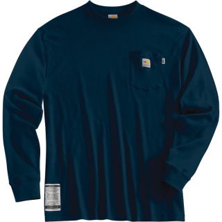 Carhartt Flame Resistant Long Sleeve T Shirt   Navy, Large, Regular Style,