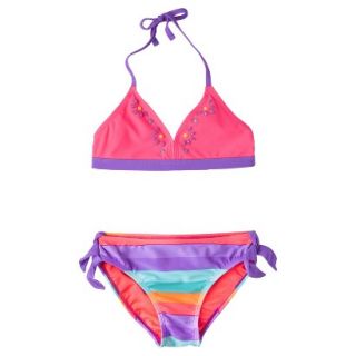 Girls 2 Piece Stirped Halter Bikini Swimsuit Set   Pink S