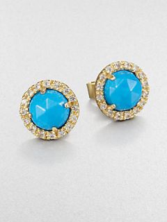 MIJA Turquoise and White Sapphire Button Earrings   Turquoise Gold