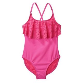 Girls 1 Piece Ruffled Swimsuit   Pink S