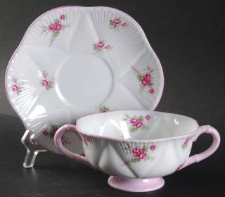 Shelley Bridal Rose (Dainty Shape) Footed Cream Soup Bowl & Saucer Set, Fine Chi