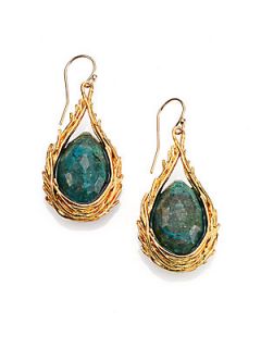 Alexis Bittar Elements Maldivian Chrysocolla Nested Feather Drop Earrings   Gold