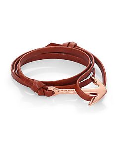 Miansai 18KT Rose Gold Plated Anchor & Leather Bracelet   Brown