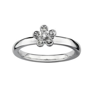 Diamond Accent Flower Stackable Ring Silver, White, Womens