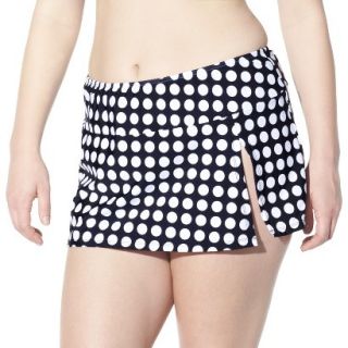Womens Plus Size Crochet Skirted Hipster Swim Bottom   Black/White 24W