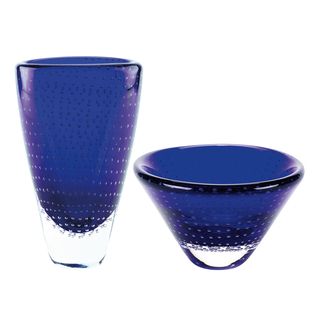 Blue Dots Collection Glass Vase And Bowl Set