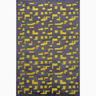 Handmade Black/ Yellow Art Silk/ Chenille Modern Rug (5 X 76)