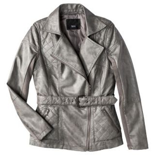 Mossimo Womens Faux Leather Belted Jacket  Metallic Grey M