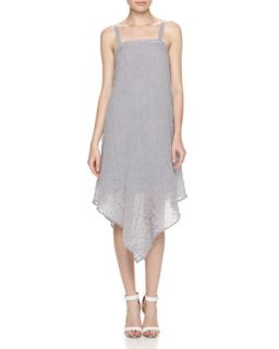 Striped Voile Plunging V Dress, Gray/White