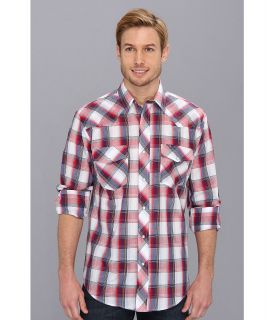 Roper 9090 Red/White/Blue Plaid Mens Long Sleeve Button Up (Red)