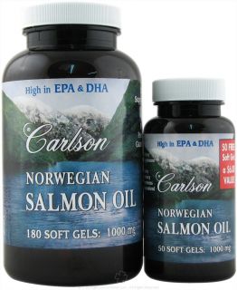 Carlson Labs   Norwegian Salmon Oil 1000 mg.   Bonus Pack 180 + 50 Softgels