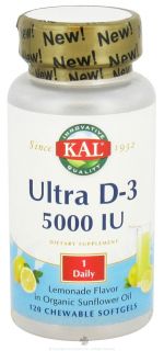 Kal   Ultra D 3 Lemonade 5000 IU   120 Chewable Softgels