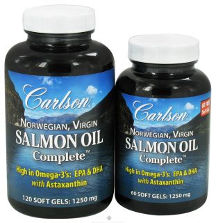 Carlson Labs   Norwegian Virgin Salmon Oil Complete 1250 mg.   Bonus Pack 120 + 60 Softgels