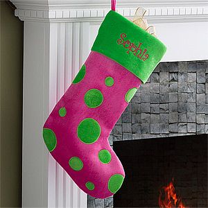 Personalized Christmas Stockings   Pink & Green Polka Dots