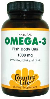 Country Life   Omega 3 Natural Fish Body Oils Providing EPA and DHA 1000 mg.   200 Softgels