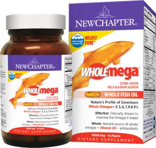 New Chapter   WholeMega 100% Wild Alaskan Salmon Extra Virgin Omega Rich Fish Oil 1000 mg.   120 Softgels