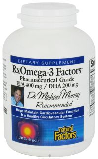Natural Factors   RxOmega 3 Factors Pharmaceutical Grade EPA 400 mg/DHA 200 mg   120 Softgels