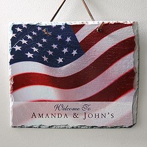 Personalized Slate Wall Plaque   American Flag Stars & Stripes Design