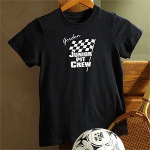 Personalized Pit Crew Car Racing Kids T Shirt with Checkered Flag