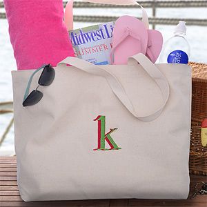 Embroidered Monogram Canvas Tote Bag