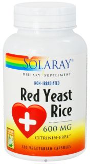 Solaray   Red Yeast Rice 600 mg.   120 Vegetarian Capsules