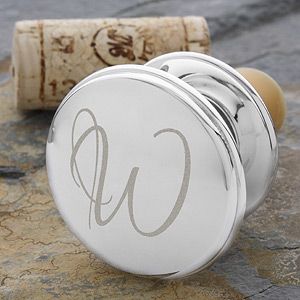 Personalized Silver Wine Bottle Stopper   Engraved Initial