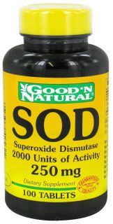 Good N Natural   SOD Superoxide Dismutase 2000 Units of Activity 250 mg.   100 Tablets