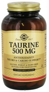 Solgar   Taurine 500 mg.   250 Vegetarian Capsules