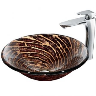 VIGO Chocolate Caramel Swirl Glass Vessel Sink and Faucet Set in Chrome