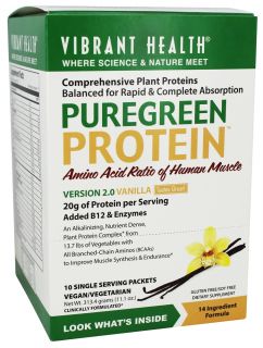 Vibrant Health   Pure Green Protein Powder Vanilla 10 Packets   11.1 oz.