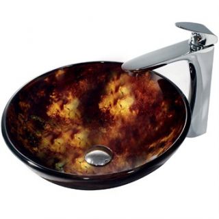 VIGO Brown and Gold Fusion Glass Vessel Sink and Erasma Faucet Set in Chrome