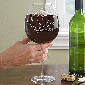 Personalized Full Bottle Wine Glass   Wine For Two
