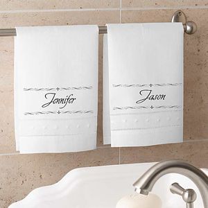 Personalized Linen Hand Towel Set   White